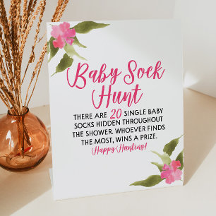 Pink Floral Baby Sock Hunt Baby Showspiel Sockelschild