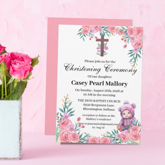 Pink Floral Babygirl Christening/Taufe Einladung (Von Creator hochgeladen)