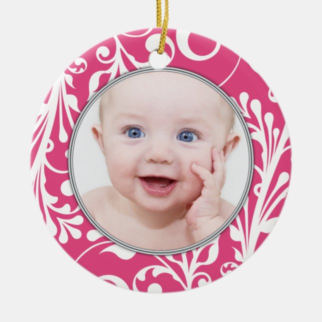 Pink Floral Baby's First Christmas Ornament (Vorne)