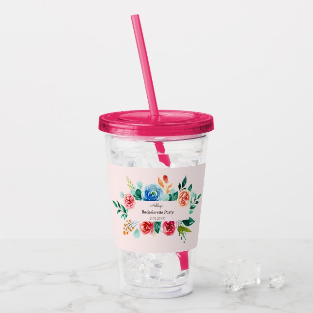 Pink Floral Bachelorette Brautparty Acryltrinkbecher (Vorderseite Ice)
