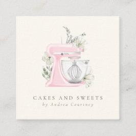 Pink Floral Bäckerei Konditorei Wasserfarben Mixer Quadratische Visitenkarte