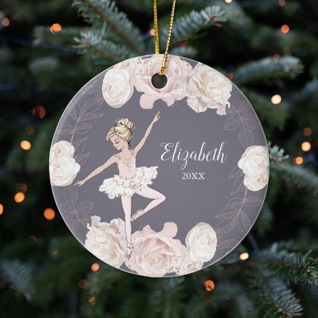 Pink Floral Ballerina Blonde Girl Personalisiert Keramik Ornament (Von Creator hochgeladen)