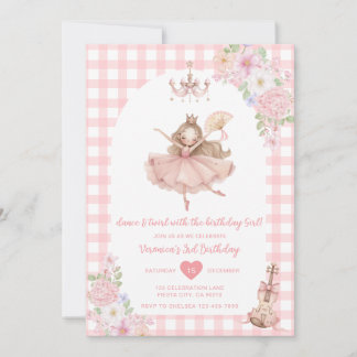 Pink Floral Ballerina Dance and Twirl Birthday Einladung