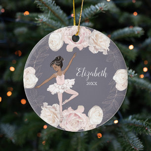 Pink Floral Ballerina Schwarzes Haar Girl Personal Keramik Ornament