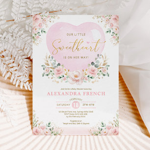 Pink Floral Ballon Sweetheart Baby Girl Dusche Einladung