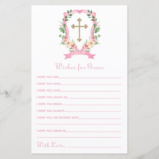 Pink Floral Baptism Wishes for Baby (Vorderseite)
