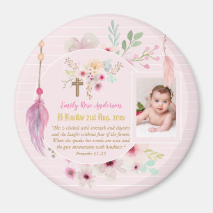 Pink Floral BAUTIZO Taufe Bibel Verse Foto Girl Magnet
