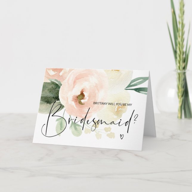 Pink floral be my Bridesmaid Vorschlag Wedding Car Karte (Vorderseite)