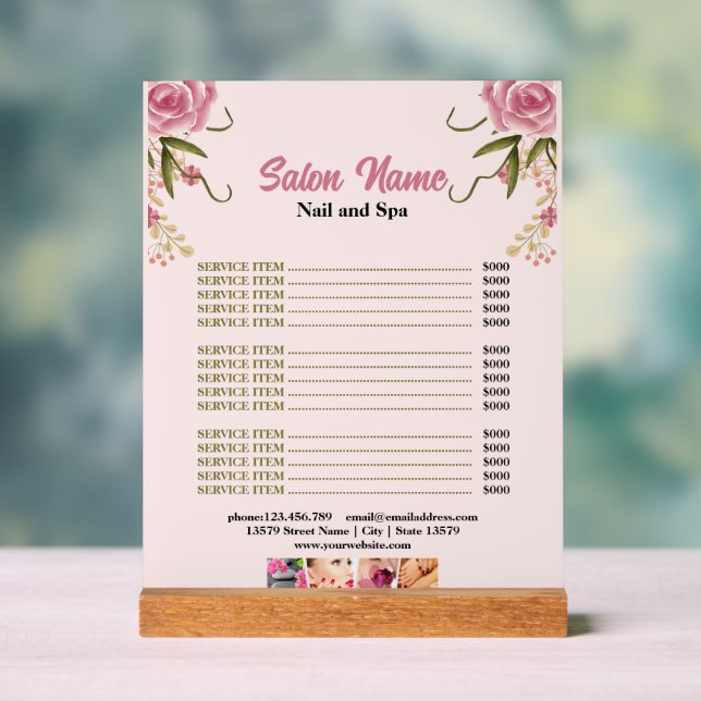Pink Floral Beauty Nail Salon Prix du menu (Neutre)