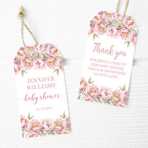 Pink floral bébé fille douche merci étiquettes cad