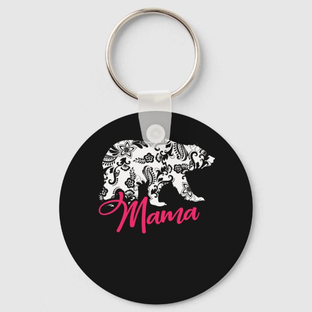 Pink Floral Best Mama Bear Geschenk Schlüsselanhänger (Vorderseite)