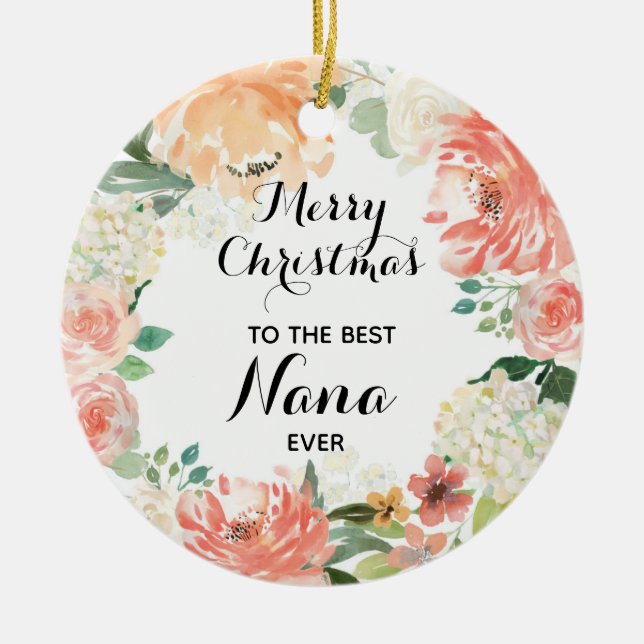 Pink Floral Best Nana jemals Personalisiert Keramik Ornament (Vorne)