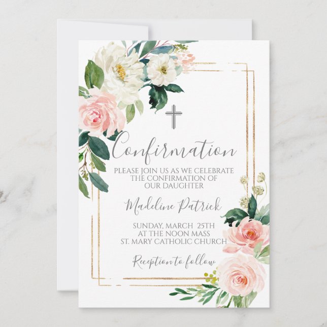 Pink Floral Bestätigung Einladung (Vorderseite)