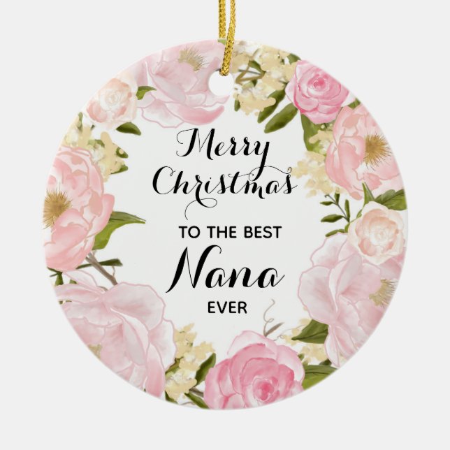 Pink Floral Bestes Grandma je Personalisiert Keramik Ornament (Vorne)