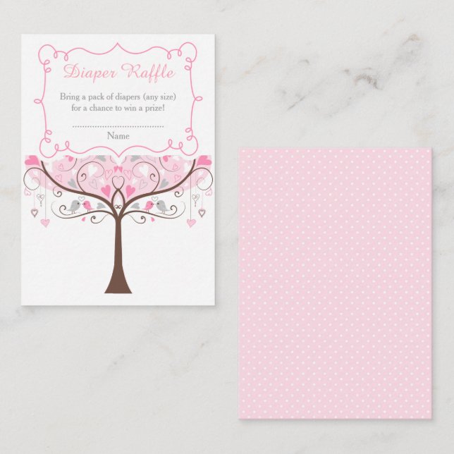 Pink Floral Bird Baby Shower Diaper Raffle Begleitkarte (Vorne/Hinten)
