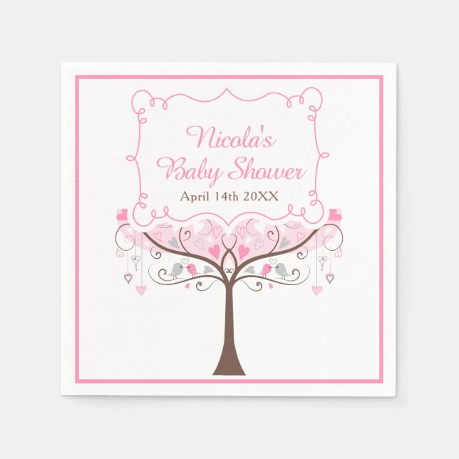 Pink Floral Bird Baby Shower Serviette (Vorderseite)