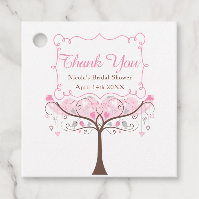 Pink Floral Bird Brautparty Vielen Dank Geschenkanhänger (Vorderseite)