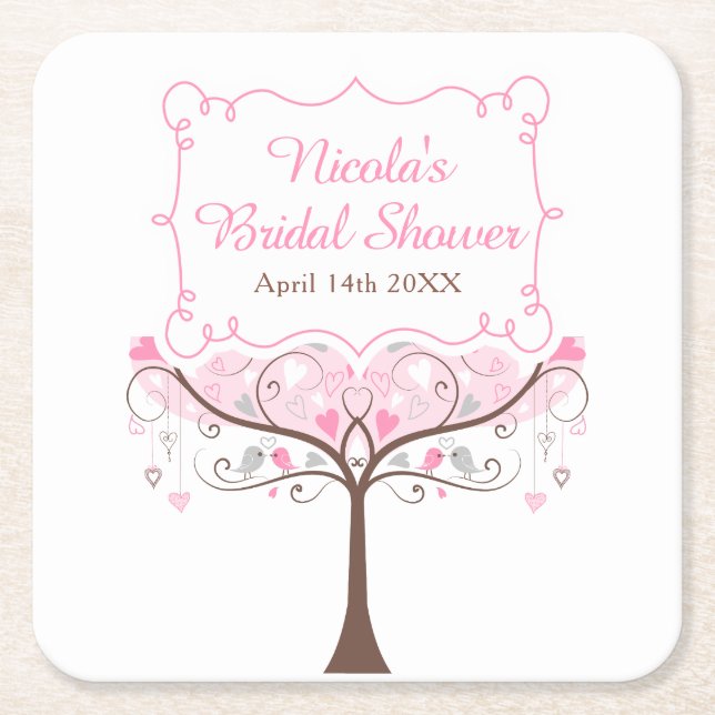 Pink Floral Bird Bridal Shower  Rechteckiger Pappuntersetzer (Vorderseite)