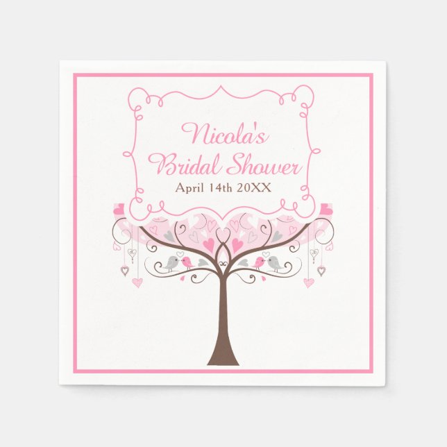 Pink Floral Bird Bridal Shower  Serviette (Vorderseite)