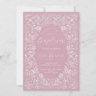 Pink Floral Birdie Baby Taufe Einladung