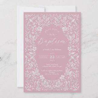 Pink Floral Birdie Baby Taufe Einladung