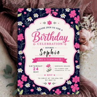 Pink Floral Birthday Party Invite Einladung