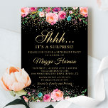 Pink Floral Black Gold Überraschung Rente Party Einladung<br><div class="desc">Rosa Schwarz-Gold-Überraschung - Party Einladung für die Ruhestandszeit</div>