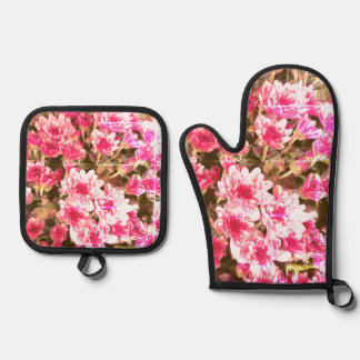 Pink Floral Bloom Pattern Ofenhandschuh & Topflappen-Set