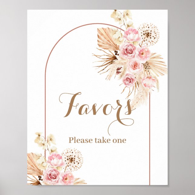 Pink Floral Boho Arch Pampas Grass Fevor-Zeichen Poster (Vorne)