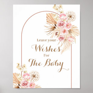 Pink Floral Boho Babydusche Wünsche für Babysignat Poster