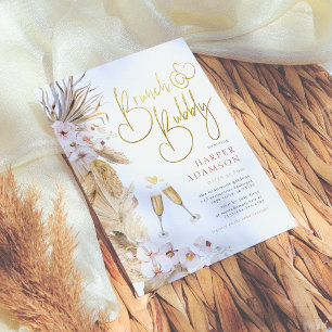 Pink Floral Boho Pampas Grass Brunch & Bubbly Einladung