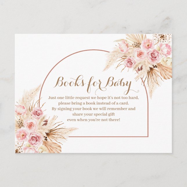 Pink Floral Boho Pampas Grass Bücher für Kinder Einladungspostkarte (Vorderseite)