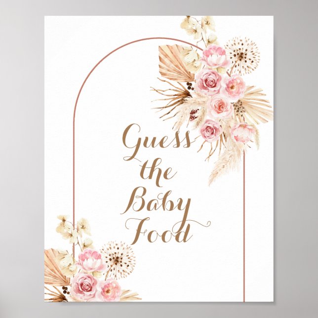 Pink Floral Boho Pampas Raten Sie das Babynahrungs Poster (Vorne)