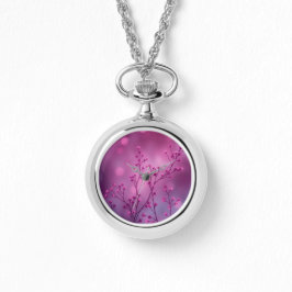 Pink Floral Bokeh Kleine Blume Necklace Beobachten Armbanduhr