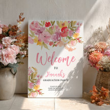 Pink Floral Bold Hand-Painted Graduation Welcome