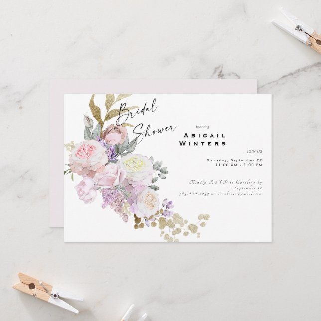 Pink Floral Bouquet Brautparty Einladung (Vorderseite/Rückseite Beispiel)