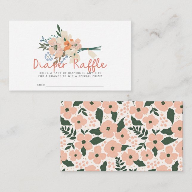 Pink Floral Bouquet Diaper Raffle Ticket Begleitkarte (Vorne/Hinten)