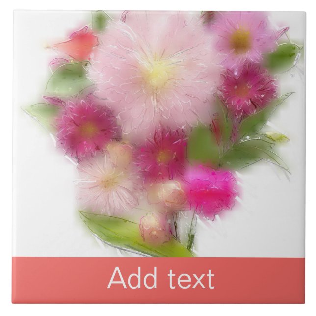Pink Floral Bouquet Fliese (Vorderseite)