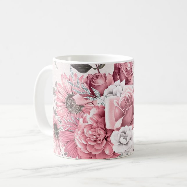 Pink Floral Bouquet Kaffeetasse (Vorderseite Links)