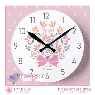 Pink Floral Bouquet Kinderzimmer für Mädchen Runde Wanduhr