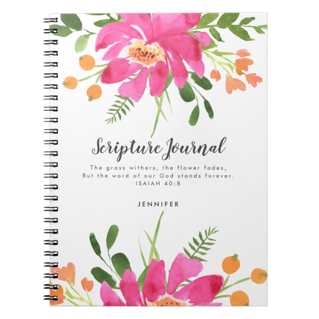 Pink Floral Bouquet Personalisiert Scripting Journ Notizblock (Vorderseite)