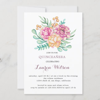 Pink Floral Bouquet Quinceanera Einladung
