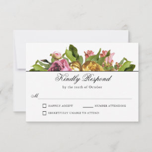 Pink Floral Bouquet Wedding RSVP Karte