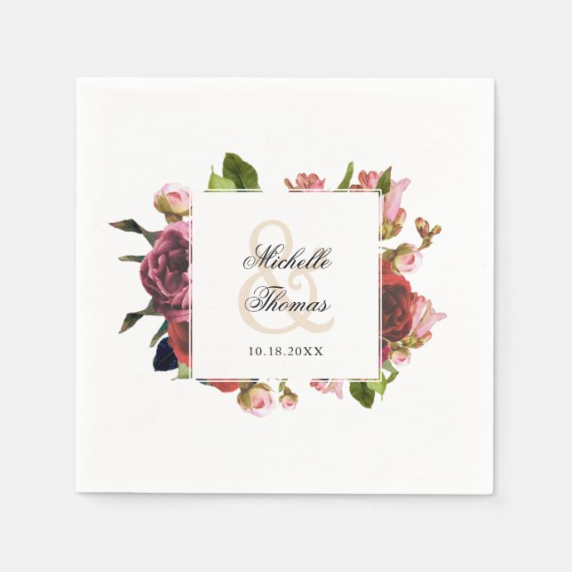 Pink Floral Bouquet Wedding Serviette (Vorderseite)