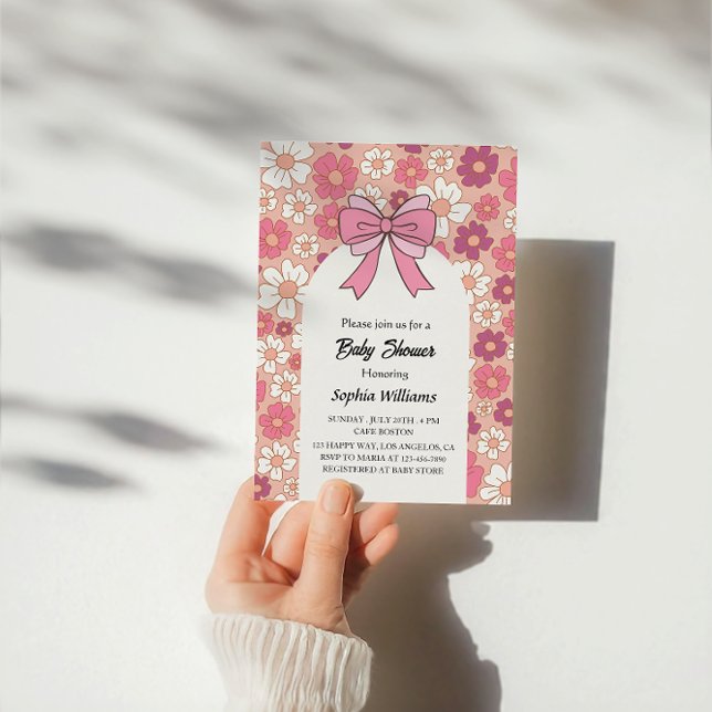 Pink Floral Bow Baby Shower - Girl Baby Shower Einladung (Von Creator hochgeladen)