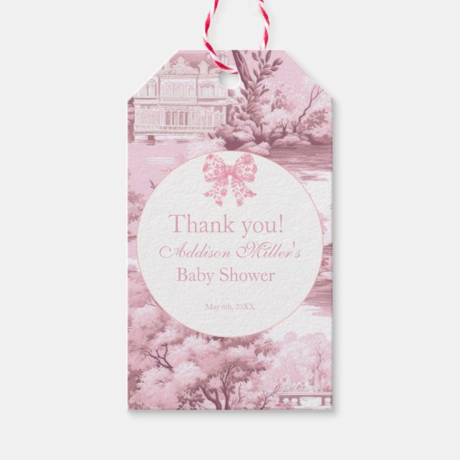 Pink Floral Bow Coquette Baby Girl Dusche Nickerch Geschenkanhänger (Vorderseite)