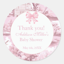 Pink Floral Bow Coquette Baby Girl Dusche Runder Aufkleber
