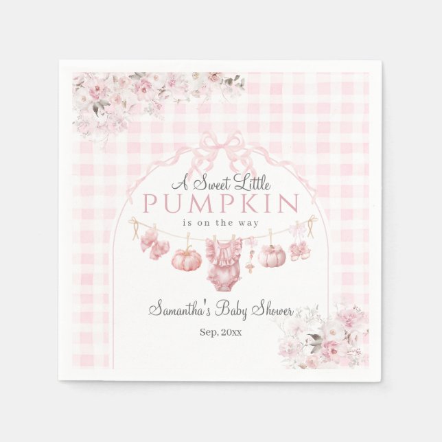 Pink Floral Bow Little Pumpkin Girl Babydusche Serviette (Vorderseite)