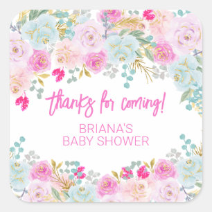 Pink Floral Boy Baby Duschfavoriten Quadratischer Aufkleber