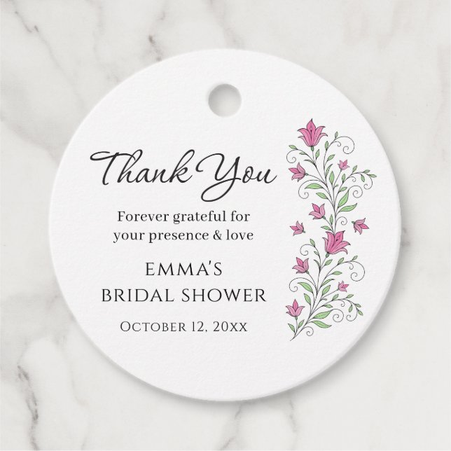 Pink Floral Brautparty Gefallen Geschenktasten Geschenkanhänger (Vorderseite)